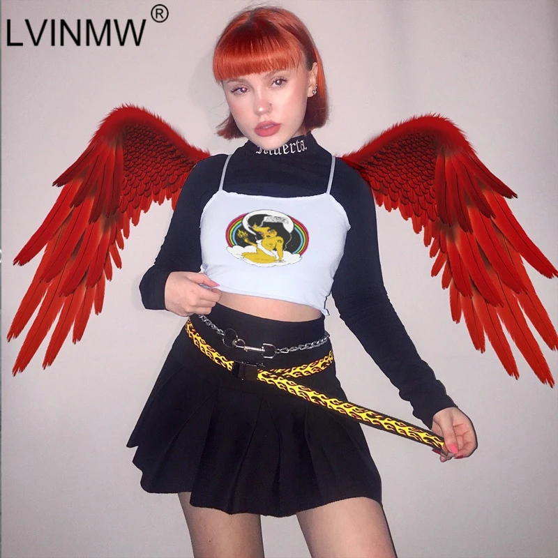LVINMW сексуальные топы с милым мультяшным принтом на бретельках рюшами 2019 летние