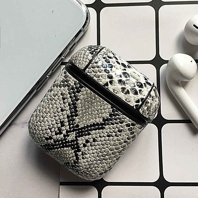 Змеиная кожа наушники из искусственной кожи чехол для Apple Airpods Bluetooth гарнитура защитный противоударный чехол для Air Pods сумки для хранения