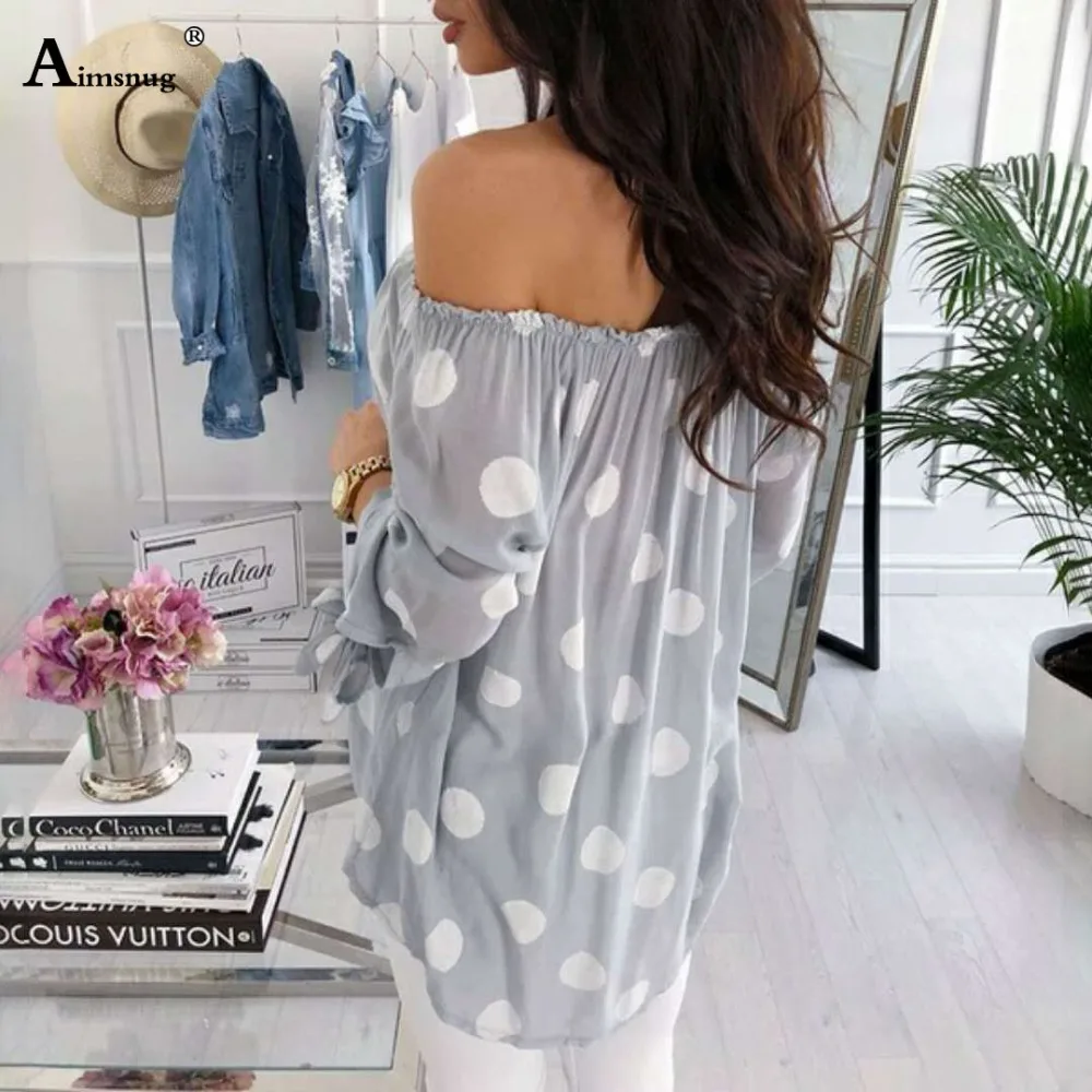 Женская блузка с принтом в горошек свободная большого размера воротником