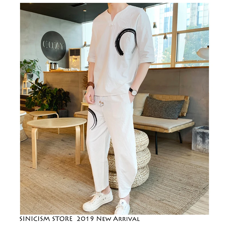 Спортивный костюм Sinicism Store Мужской винтажный льняной для бега лето 2020|Мужские
