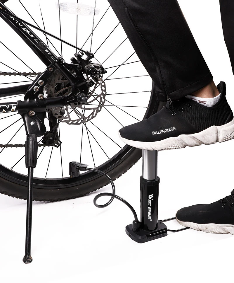 WEST BIKING мини-велосипедный напольный насос 100PSI из алюминиевого сплава, велосипедный насос, насос для шин, портативный велосипедный насос Schrader Presta с клапаном