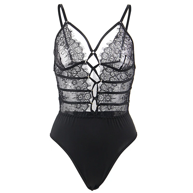 Black Bodysuit Comeondear, кружевное сексуальное боди для женщин, комбинезон на лямках размера плюс, Женское боди без рукавов с цветочным рисунком RB80821 - Цвет: Black Bodysuit