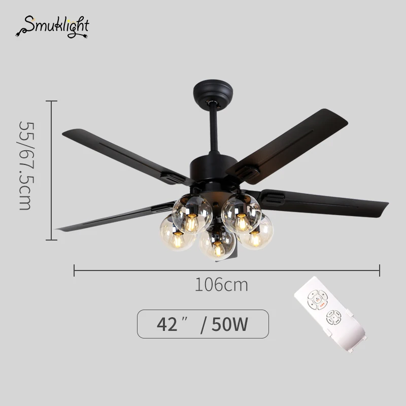 42inches Черный винтажный потолочный светильник с дистанционным управлением Ventilador De Techo 220 вольт потолочный светильник для спальни лампа E27 лампы - Цвет лезвия: 42inches