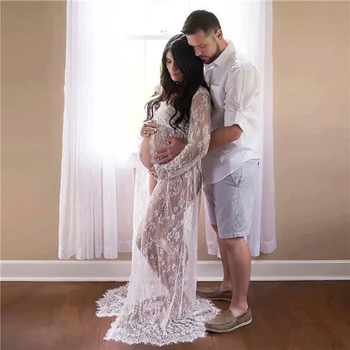 white Puseky платья для беременных спереди Сплит Кружева Vestidos Материнство фотогрейное платье модное платье для мамы для фотосессии XXL - Цвет: white