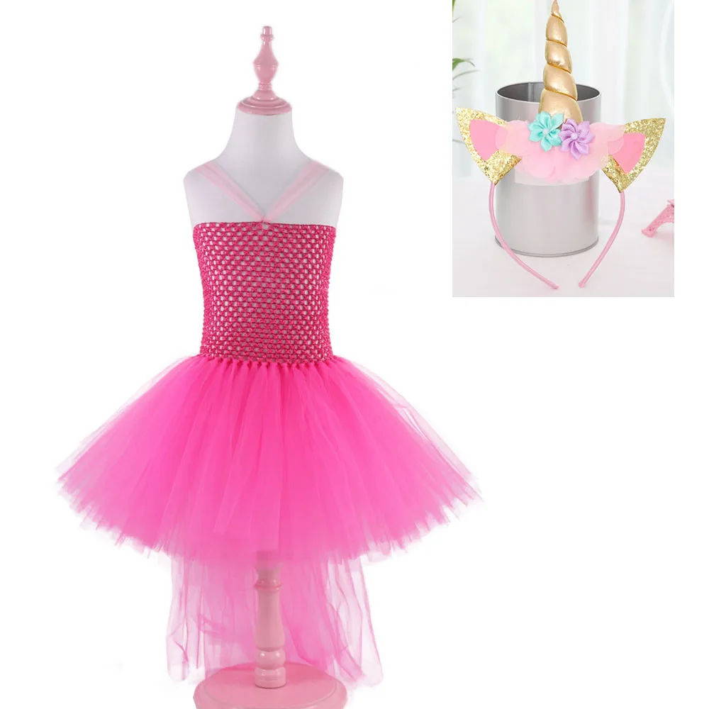 New Girls Unicorn Tutu Dress with headwear Pink Girls little pony costume Birthday Party Dress Kids Halloween Unicorn Costume - Цвет: Красный
