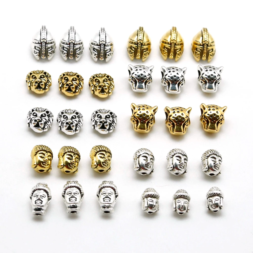 10 шт. металлические бусины с подвеской тибетский Будда леопард головы льва для
