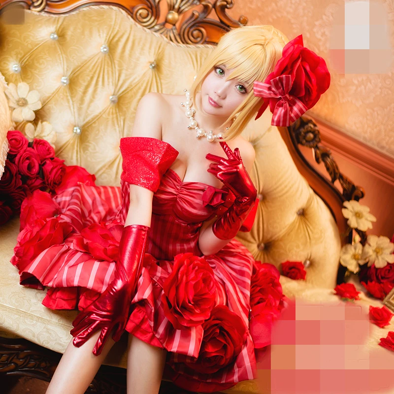 Новый Fate grand для сабля Nero косплея костюм красный Idol император с узором из роз