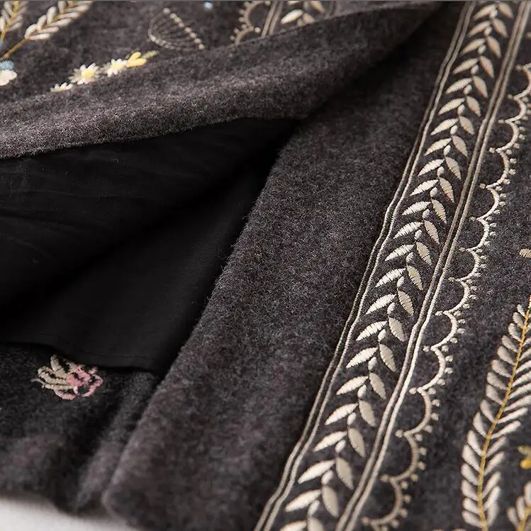 Женское шерстяное пальто с цветочной вышивкой свободного покроя | Женская одежда