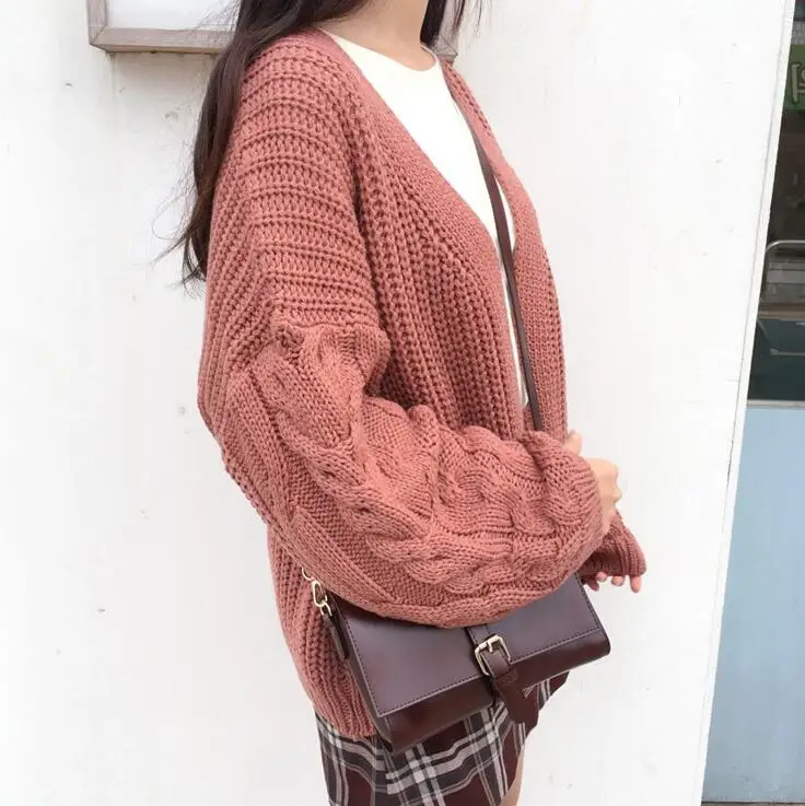 

Autumn and winter women's new loose long-sleeved knit cardigan sweater