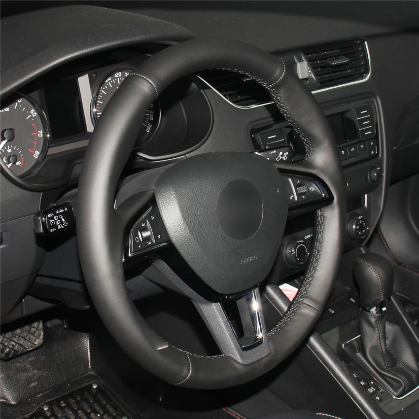 Черный чехол рулевого колеса автомобиля из искусственной кожи для Skoda Citigo 2013 2019