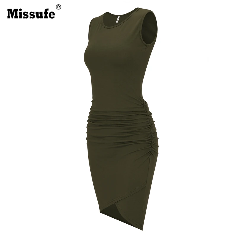 Missufe женское летнее платье сарафан без рукавов Ruched Bodycon Irrgegualr Hem Облегающее фигуру