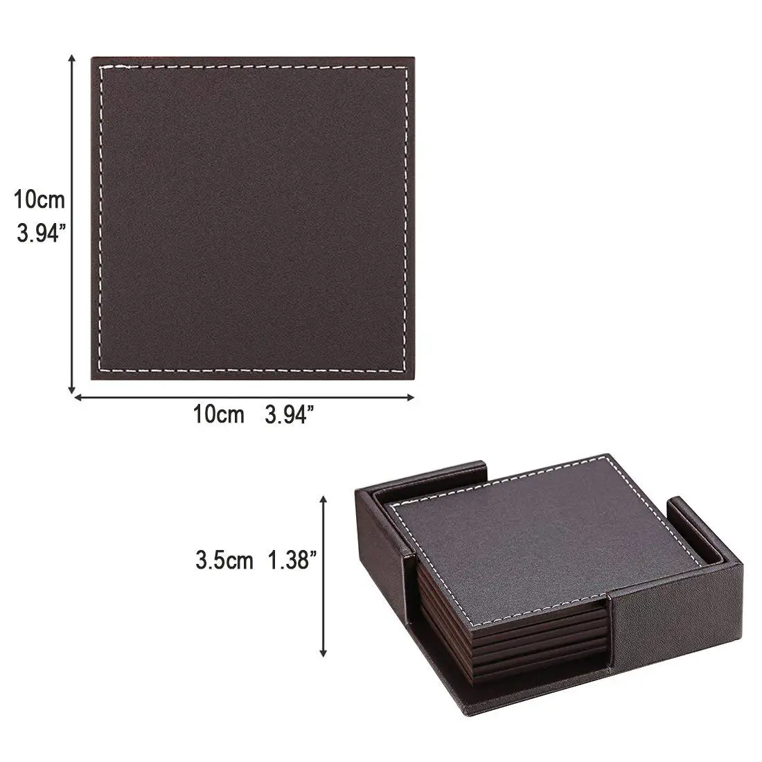 Coasters For Drinks Leather Set With Holder Of 6 Protect Furniture From Water Marks Scratch And Damage (Sqaure Br | Дом и сад