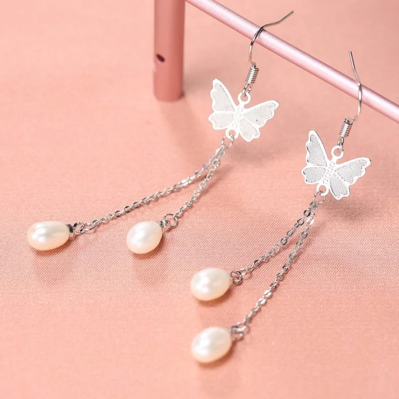 Серьги DAIMI с бабочками двойные Висячие серебряные висячие серьги