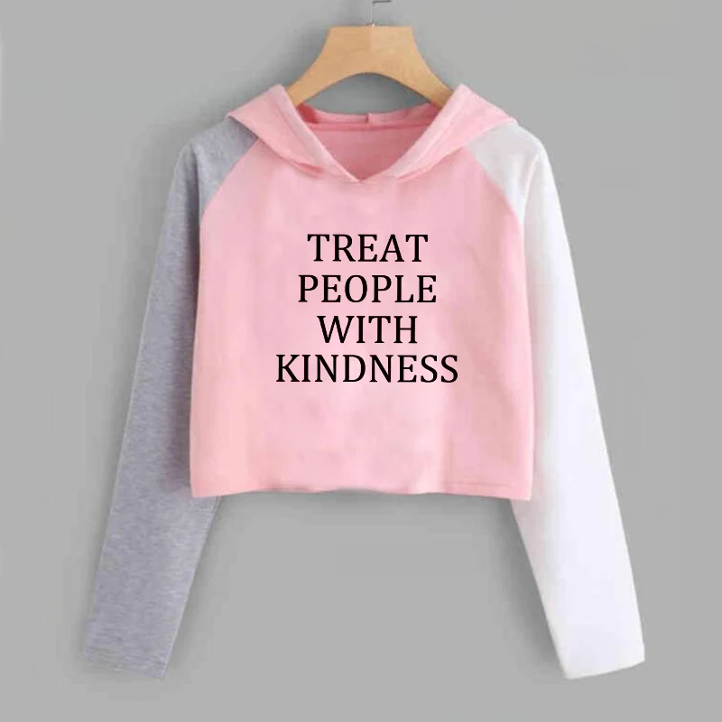 Стиль Гарри кроп Топ Толстовка Treat People with Kidness укороченная с длинным рукавом