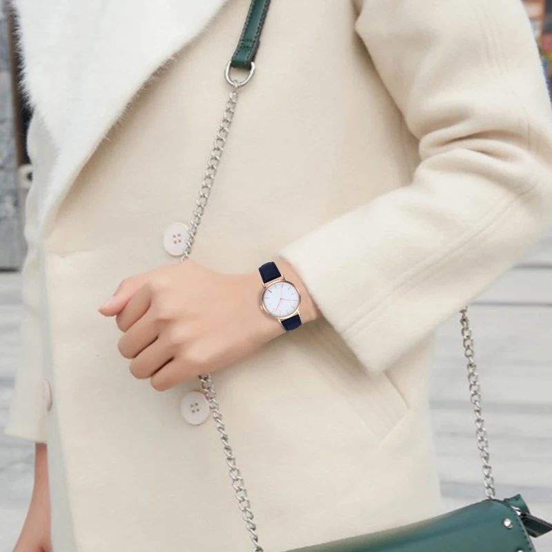 Минимализм для отдыха женские часы кожаный ремешок Ремешок Модные кварцевые