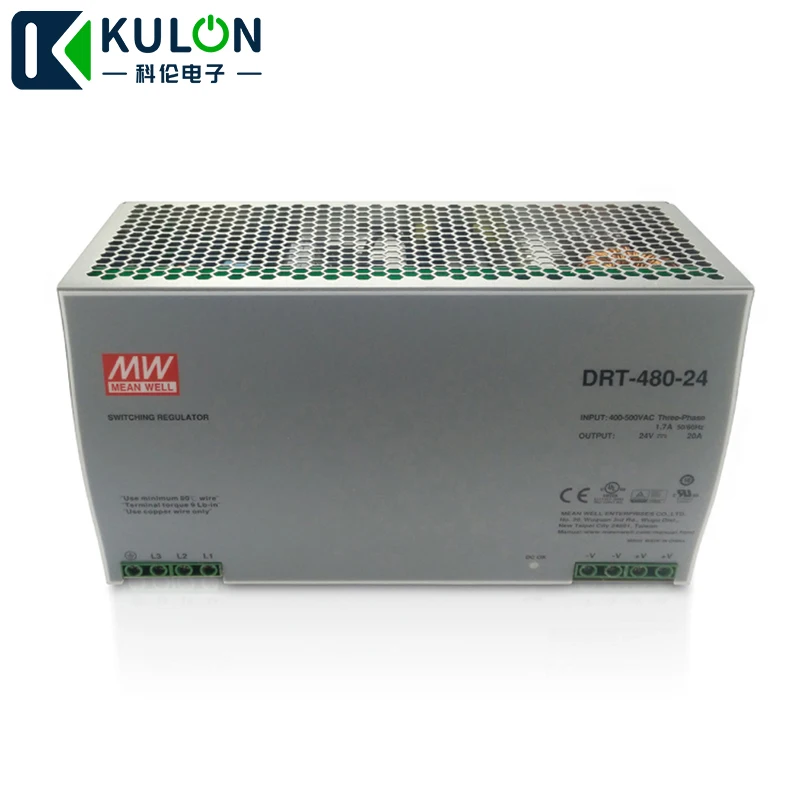 Оригинальный трехфазный Промышленный источник питания на DIN-рейке Meanwell DRT-480-24 480