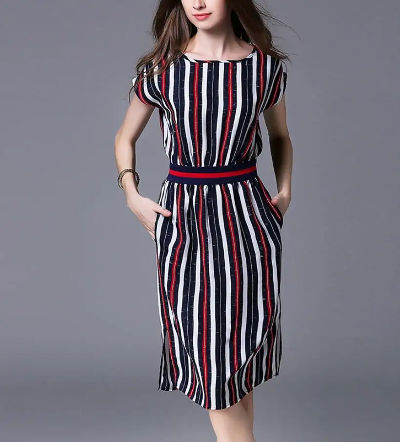 Длинное летнее платье в полоску vestidos mujer офисное украинском стиле Longue Femme