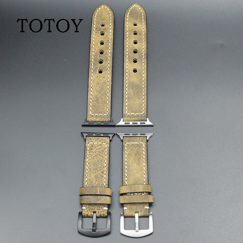 TOTOY Высокое качество кожаный ремешок Новый коричневый трещина для Apple Watch 38mm42mm iwatch