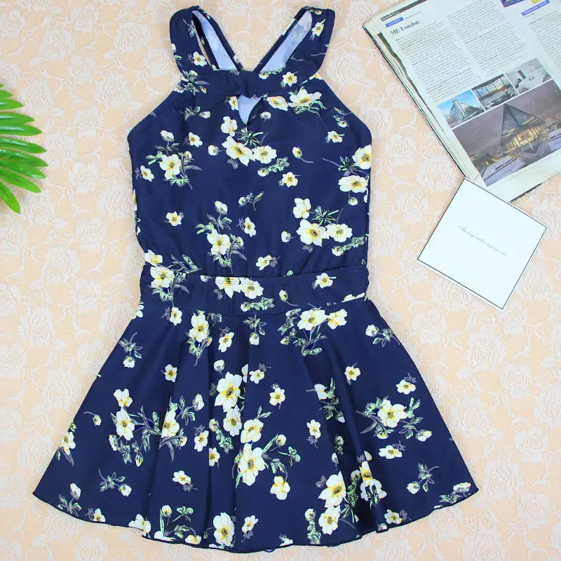dark blue Высокая Средства ухода за кожей Шеи Купальники для малышек Цветочный Push Up Плавание Костюм женский сексуальный ванный комплект Крест Пляжная Плавание одежда Для женщин спинки пляжное платье - Цвет: dark blue