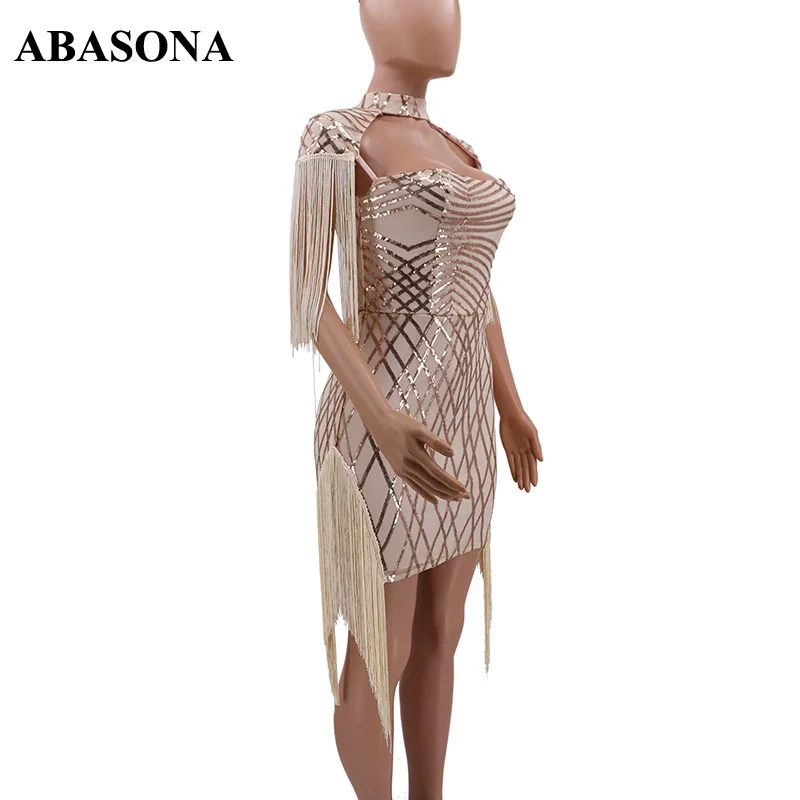 ABASONA, женское летнее платье, с кисточками, с блестками, для ночного клуба, для вечеринки, черное, с накидкой, на тонких бретелях, мини, сексуальное, облегающее платье