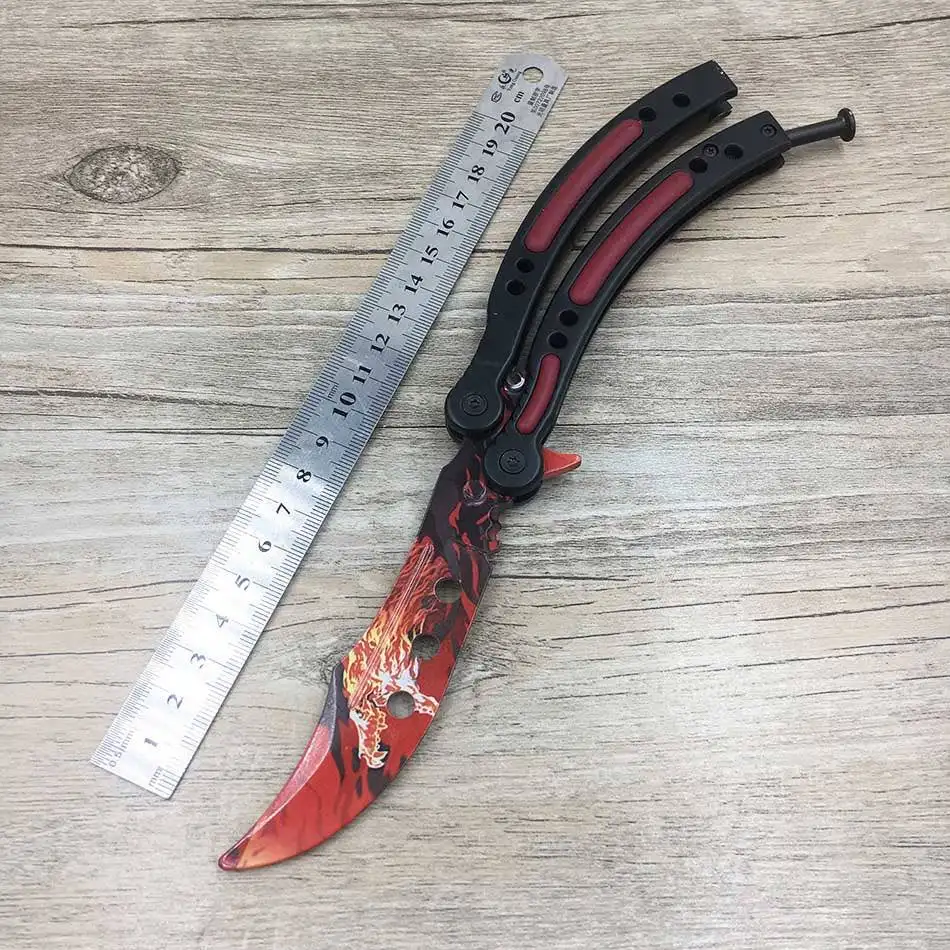 Roaring color CS GO бабочка в ноже Karambit нож практика складной нож бабочка тренажер игра нож тупое лезвие без края инструмент - Цвет: Roaring color