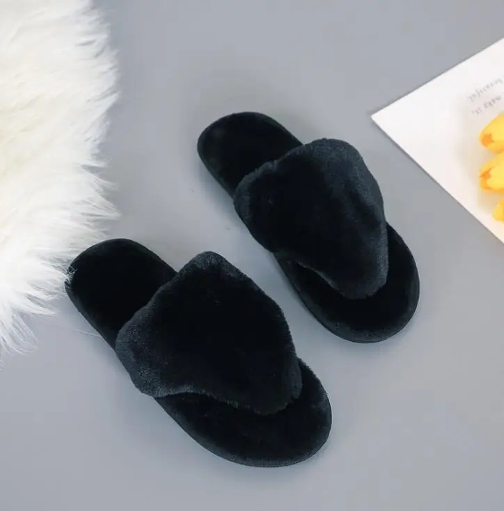 Women Slippers Winter Shoes Flat Sweet Slippers Woman Indoor Shoes Fur Warm Soft Slip On Black Pink Grey Female Slipper dd055