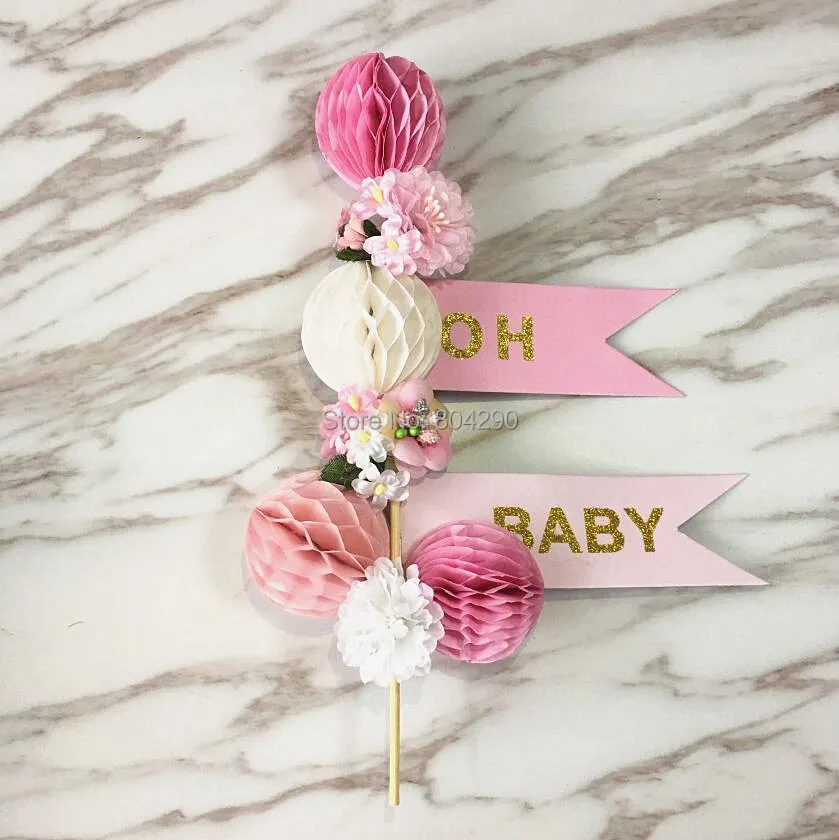 Синий тему на детские торт украшения соты с искусственным цветком Топпер детей