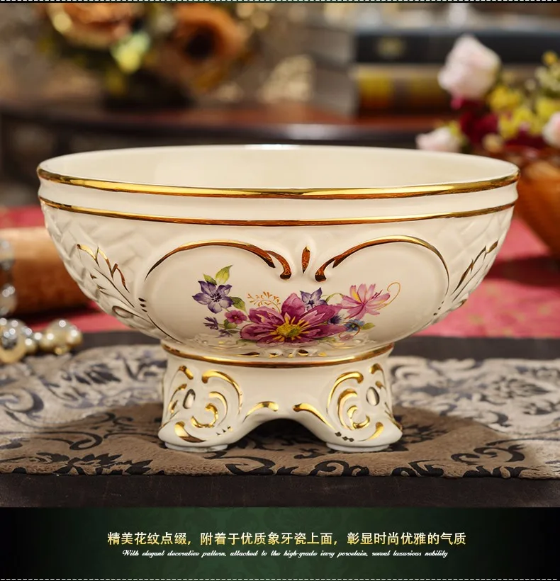 Новое поступление, модная керамическая фарфоровая миска для фруктов/тортов, кухонная тарелка с золотыми цветами, три ноги, декоративная миска