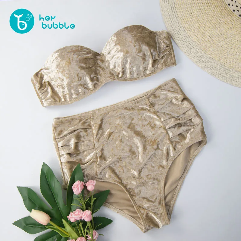 2019 новые женские пуш ап бикини наборы Высокая талия Золотой Бархат бразильская