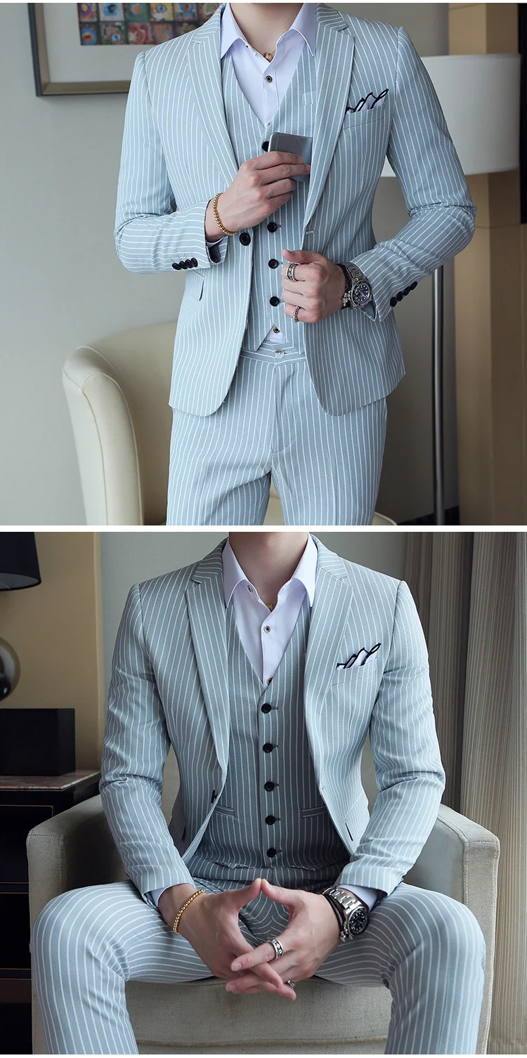 5 colors Elegant Stripe Suit Terno Costume Homme Luxe Tuxedo Suit Formal Smoking Uomo Party Weddin Slim Fit Banquet Suit Men