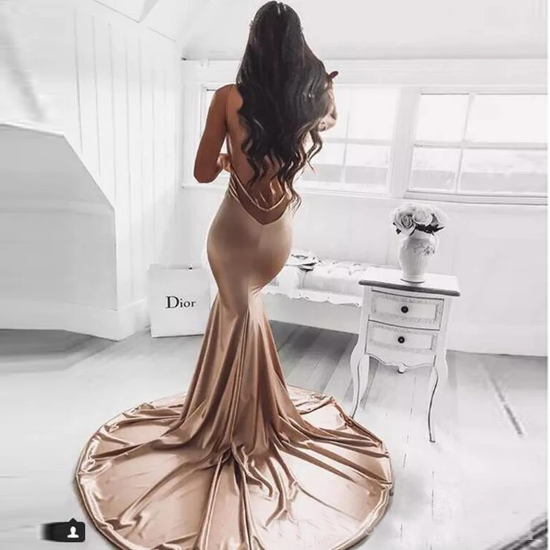 Robe de soiree сексуальный глубокий v-образный вырез Русалка Бледно-розовый вечерние платья полный с низким вырезом на спине длинный сатиновый плащ длинное вечернее платье вечерние платья