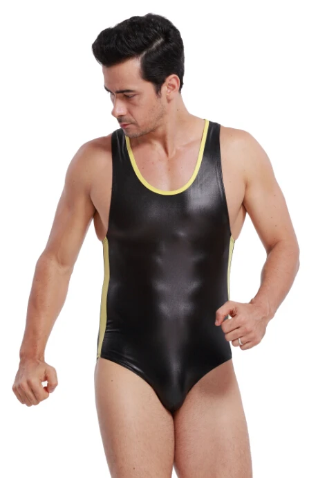Цельный купальник из искусственной кожи мужская майка для борьбы Эротическое