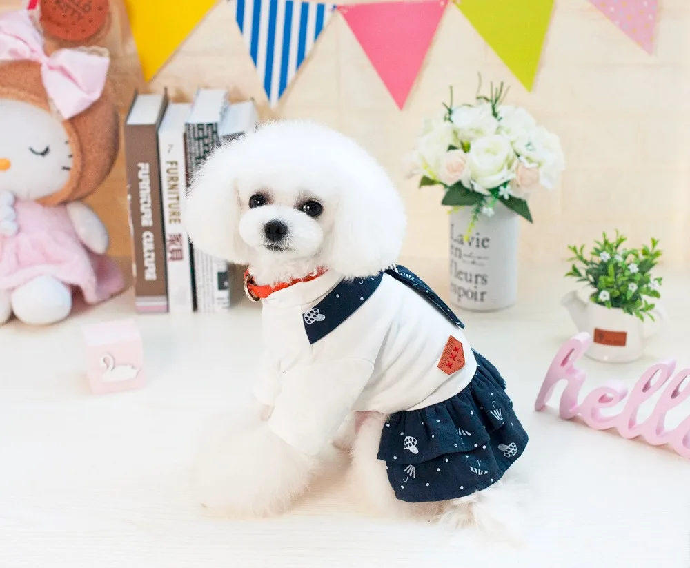 Собаки Cat темно-Форма юбка Pet Puppy Dog хлопковое платье костюм одежды платье новые летние питомцев Чихуахуа Йорки