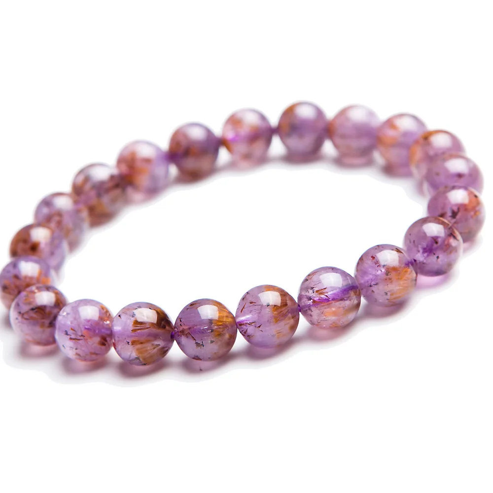 9 мм настоящий натуральный каксенит фиолетовый рутилированный Кварц Браслеты