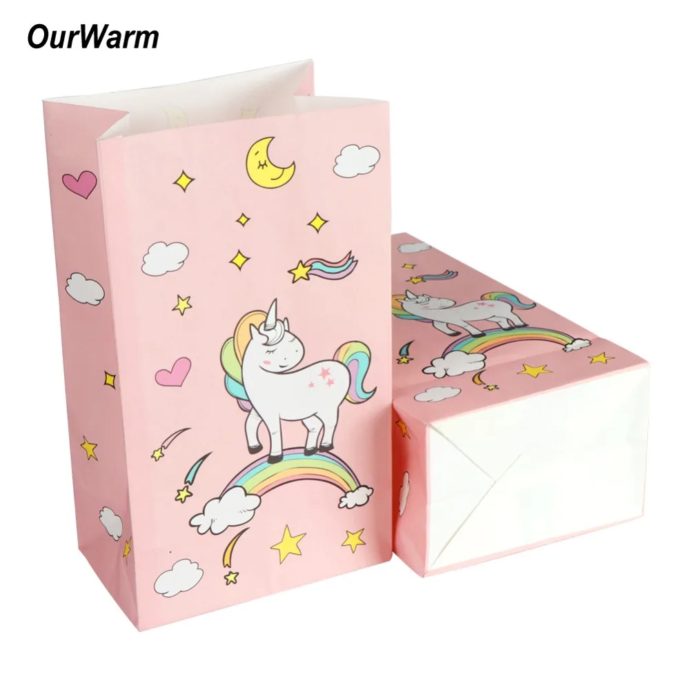OurWarm 24 шт Единорог вечерние бумажные мешки для подарка День Рождения Бумажные