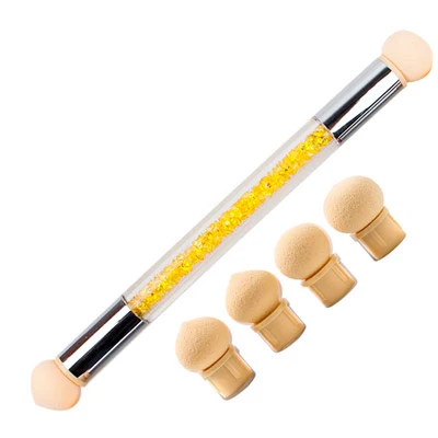 Yellow with 4 Sponge Губки головки острый круглый сменный порошок блеск кисти тени градиентная ручка короткая ручка инструмент для дизайна ногтей УФ гель лак дизайн - Цвет: Yellow with 4 Sponge