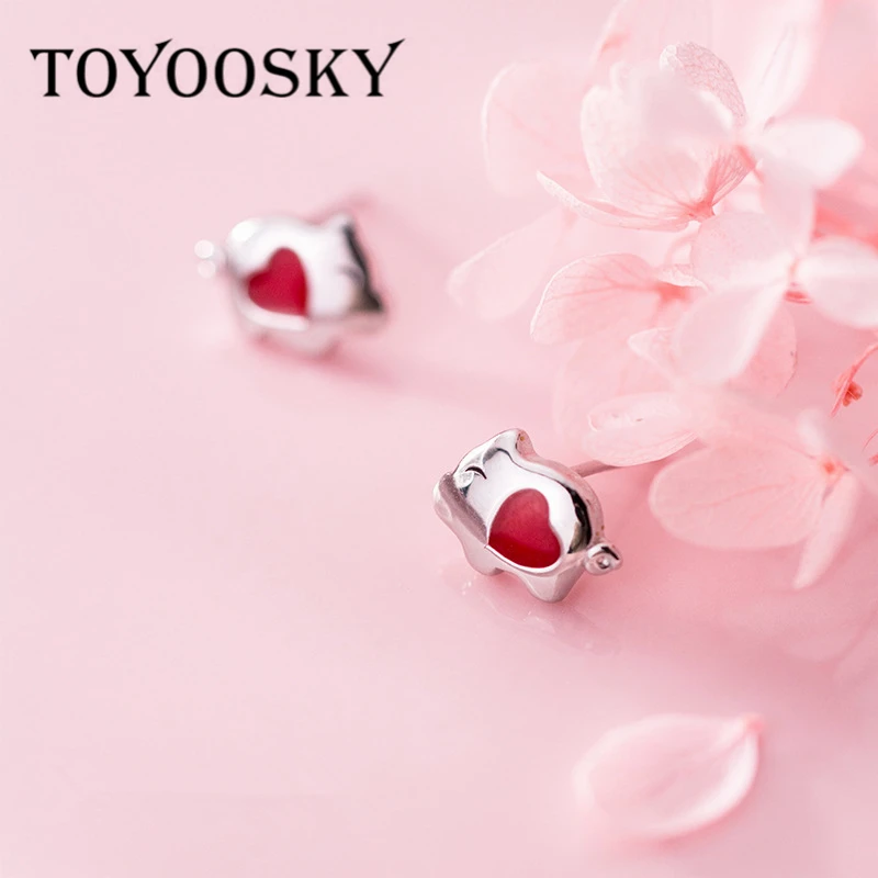 Серьги гвоздики Lucky Red Pig Animal Настоящее 100% Стерлинговое Серебро 925 пробы не