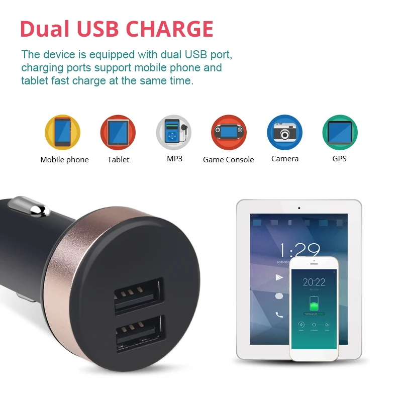 Универсальное автомобильное зарядное устройство Mini с двумя USB портами цифровое