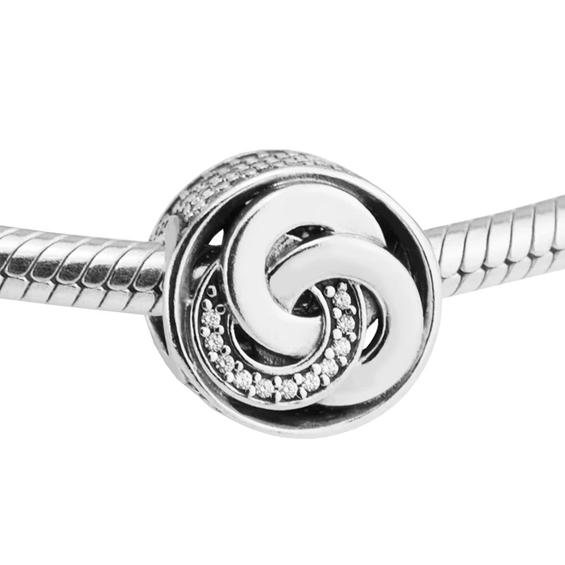 Подходит для браслетов Pandora взаимосвязанных круглых бусин 100% 925 пробы Серебряные