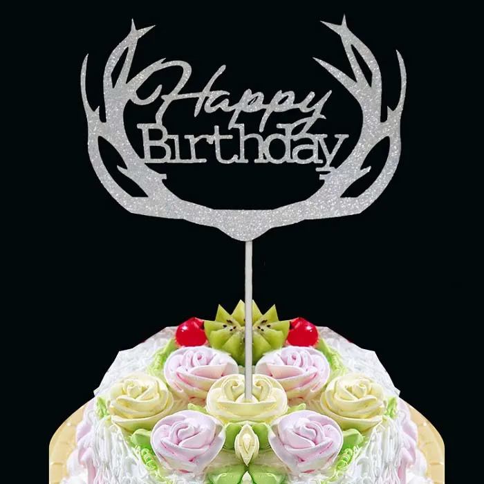 Праздничные Принадлежности Торт Топперы gliter рог с днем рождения бумаги