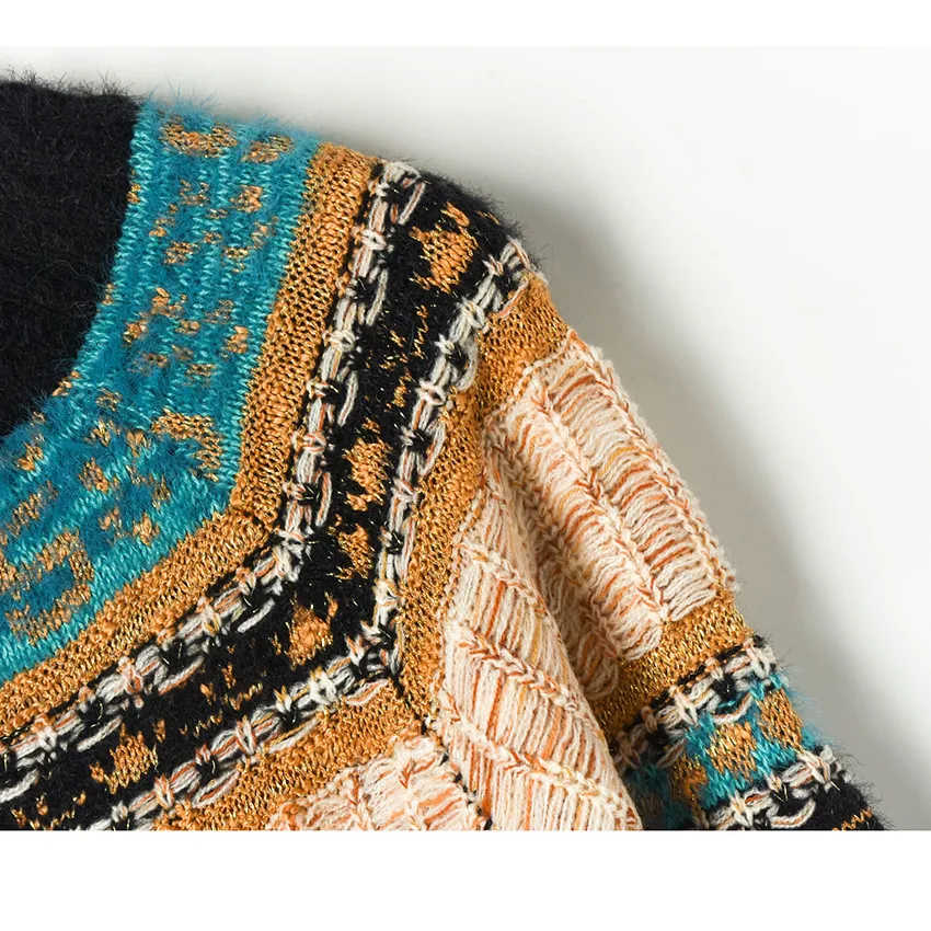 Женский трикотажный свитер осенне-зимний в этническом стиле бохо винтажный |