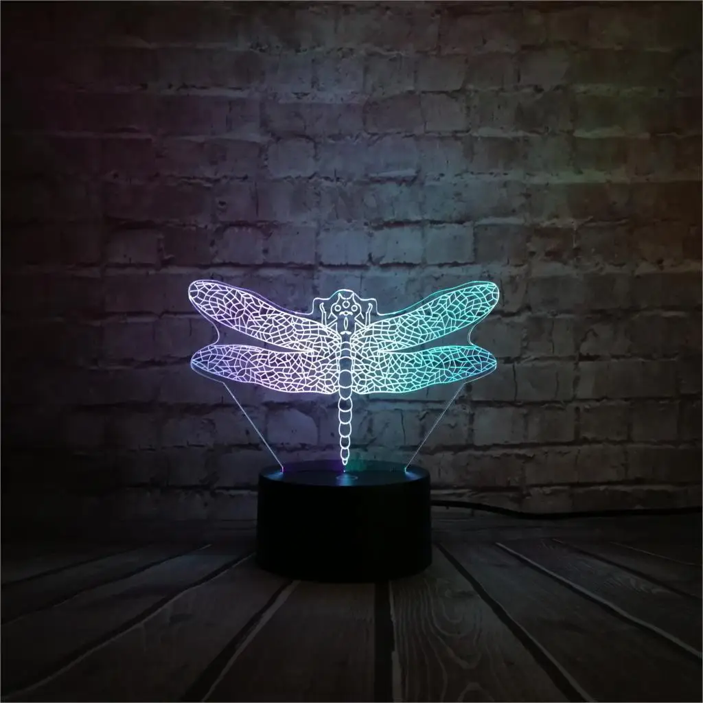 Новая 3D лампа с насекомыми Стрекоза USB Ночник светильник Mixcolor Illusion Fade RGB