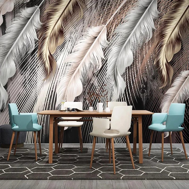 Custom Photo Wallpaper Modern 3D Luxury Feather Line Mural Living Room Restaurant Background Wall Paper For Walls 3 D Home Decor