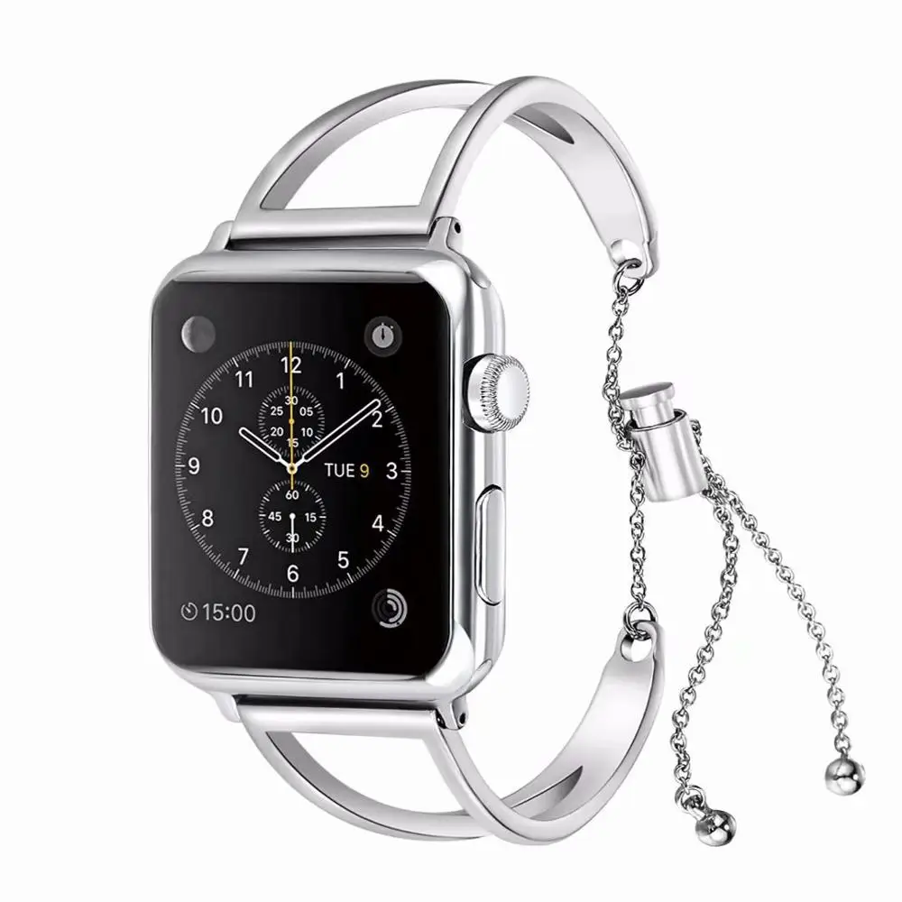 Silver Ремешок для Apple Watch Band нержавеющая сталь цепь наручные часы для iWatch девушка блеск Мода Регулируемый Современный дизайн серии 4 3 2 1 - Цвет ремешка: Silver