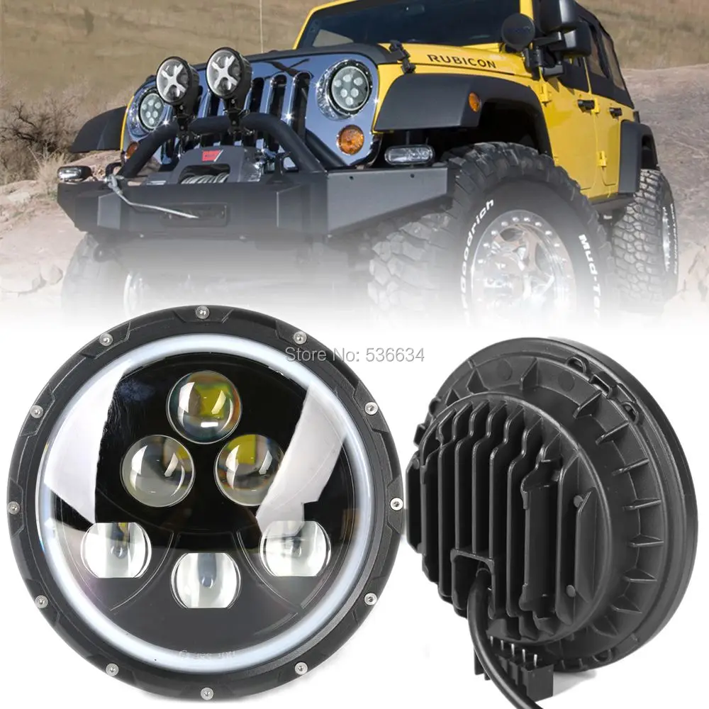 

1 Pair 60W 7 Inch Waterproof Round Projector LED Headlight H4 Hi/Low Beam with Halo Ring DRL for General Hummer