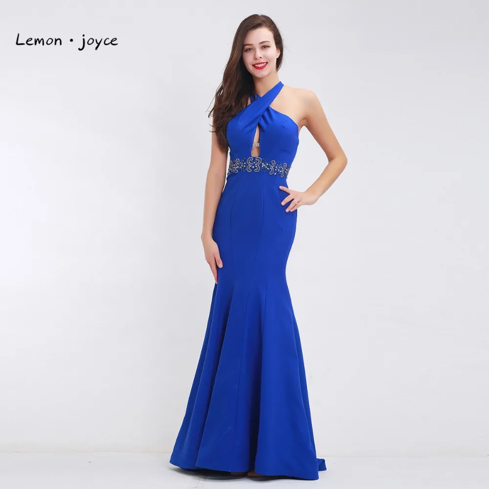 Королевский Синий Выпускные платья 2020 без рукавов Бисероплетение Сексуальная