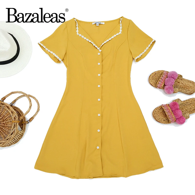 Bazaleas 2019 оборками Аппликации мини vestidos повседневное модные центральные значки