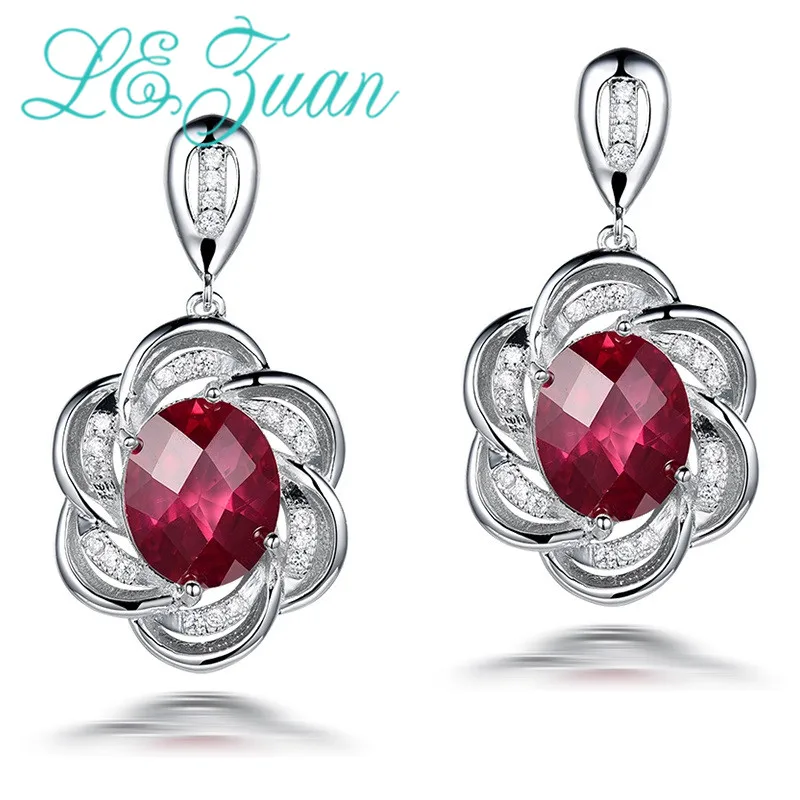 L & zuan настоящее висячие серьги из серебра 925 пробы 10.52ct красный рубиновый цветок
