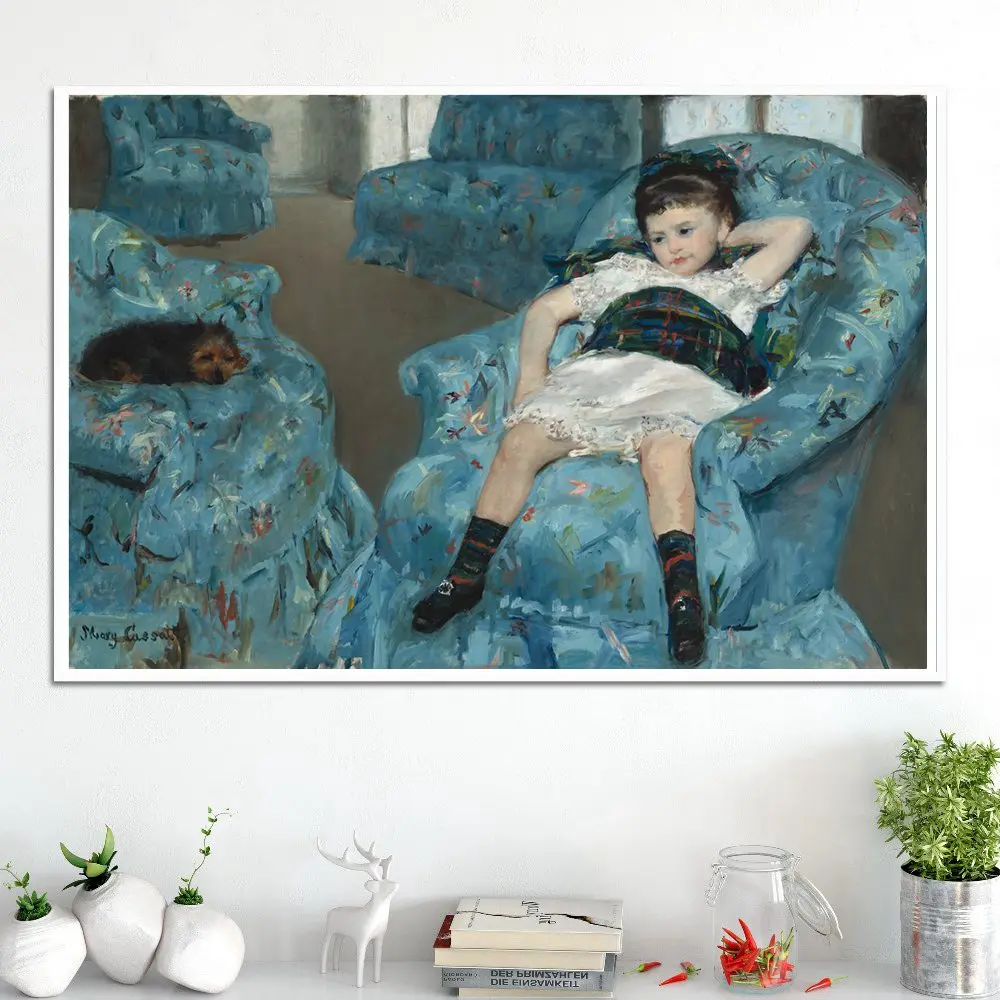 Little Girl and Dog Landscape Famous Artwork Mary Stevenson Cassatt Bedroom Wall Art Canvas Painting Poster Print Home Decor | Дом и сад