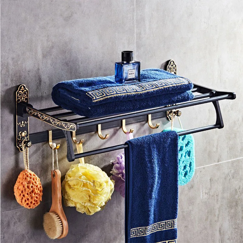 Black European Restore Ancient Ways Fold Towel Frame Bath TOILET Luggage Carrier Space Aluminum Shower Room Pendant | Обустройство